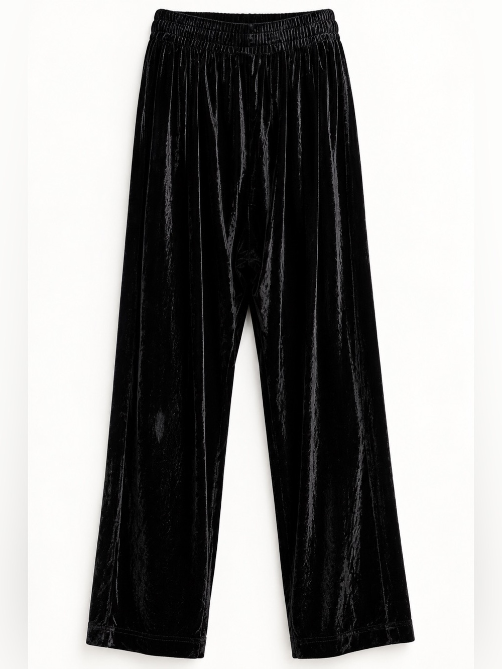 Balenciaga Black Velvet Velour Wide Leg Pants XS 486107